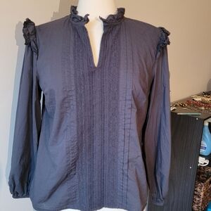 Calligraphie Chic Black Ruffle Women's Blouse 100%cotton Size M